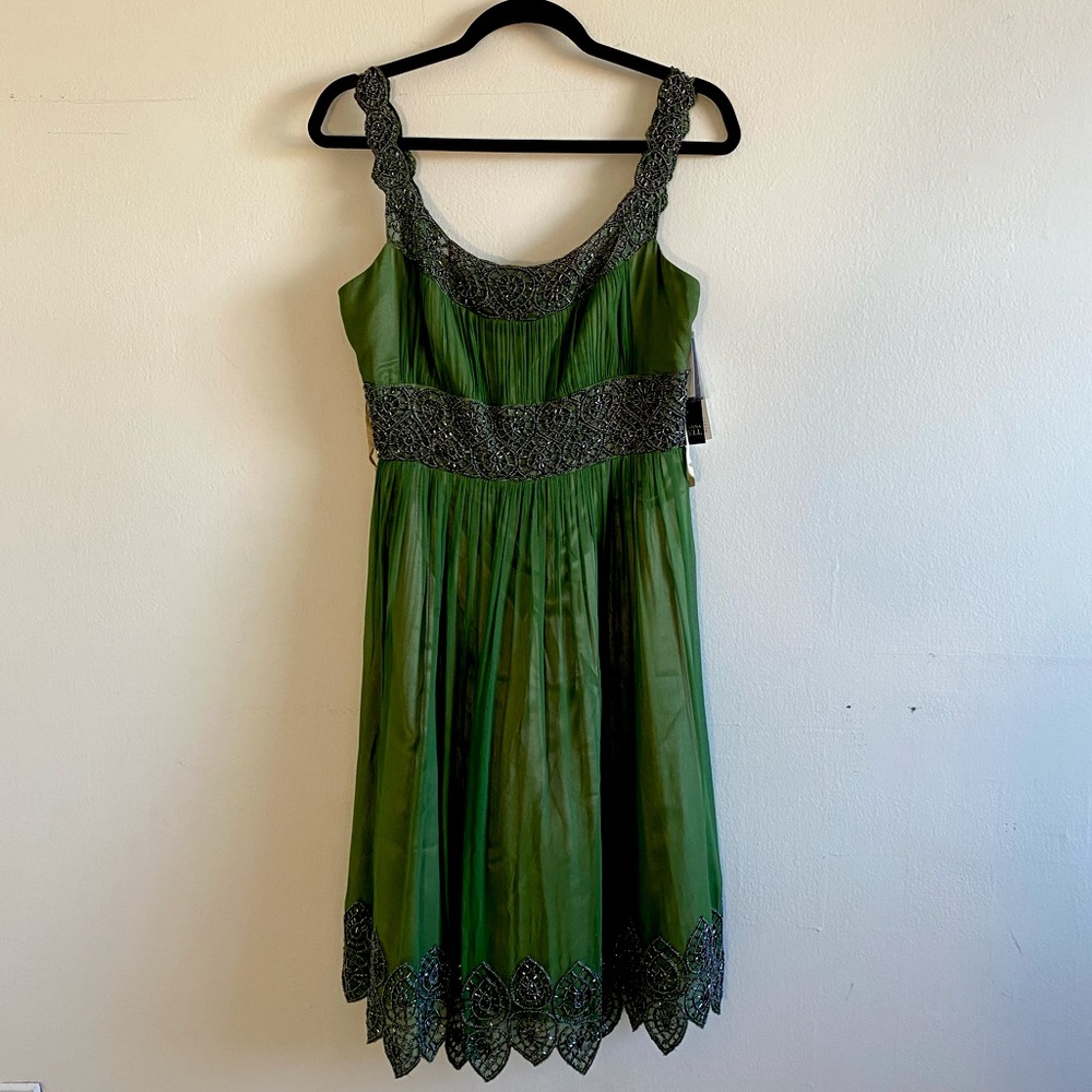 Adrianna Papell | Olive Short Beaded Dress | Sz 8